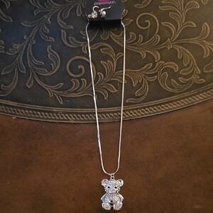 paparazzi Silver Sparkling Teddy Bear Pendant Necklace